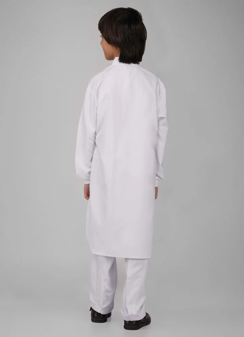 Boy's White Polyester Kurta Salwar Set - Image 4