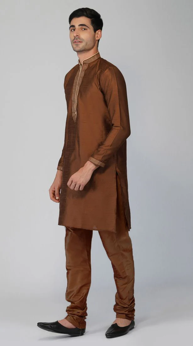 Brown Brocade Kurta Churidaar Set - Image 2