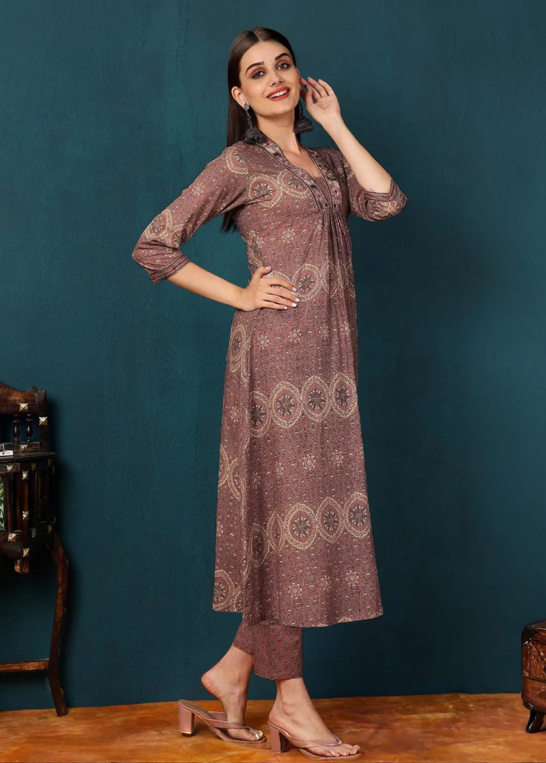 Brown Cotton Flared Suit Set - Image 3