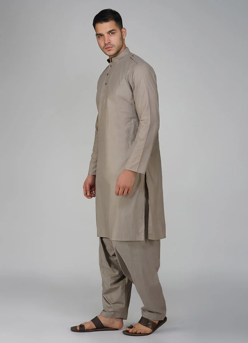 Brown Cotton Kurta Salwar Set - Image 2