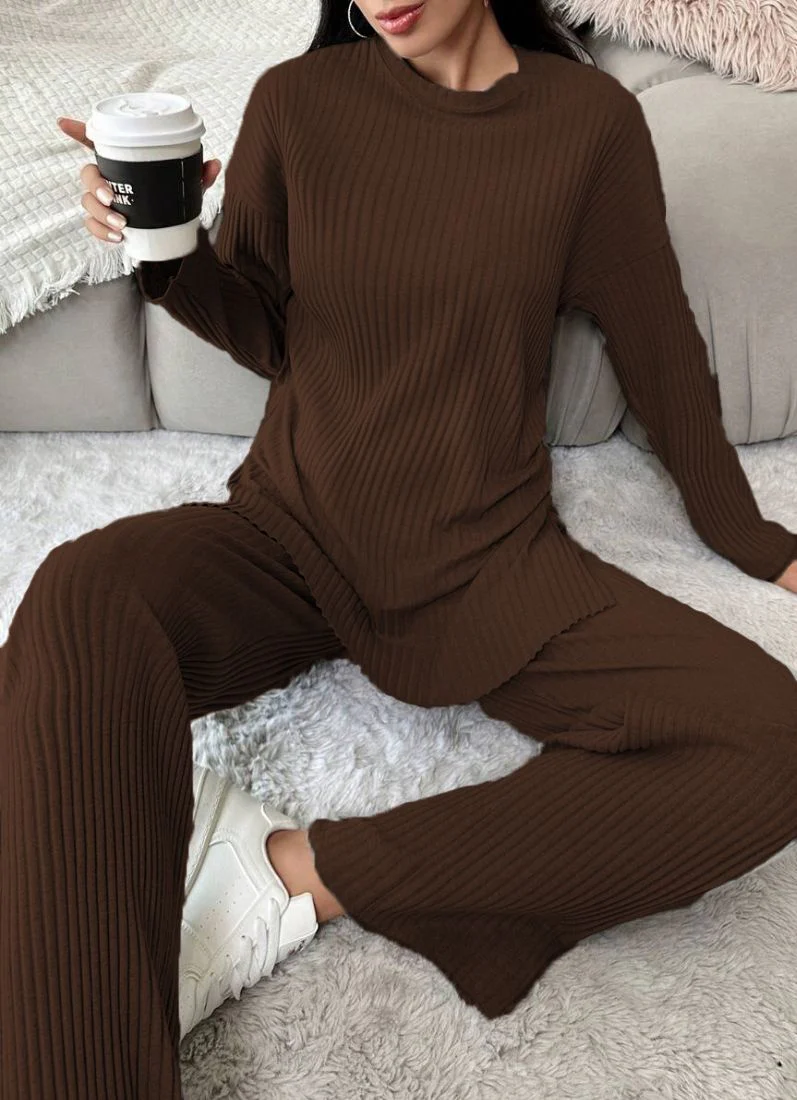 Brown Cotton Ribbed Co-Ord Set - Image 4
