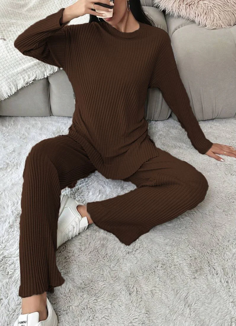 Brown Cotton Ribbed Co-Ord Set - Image 5