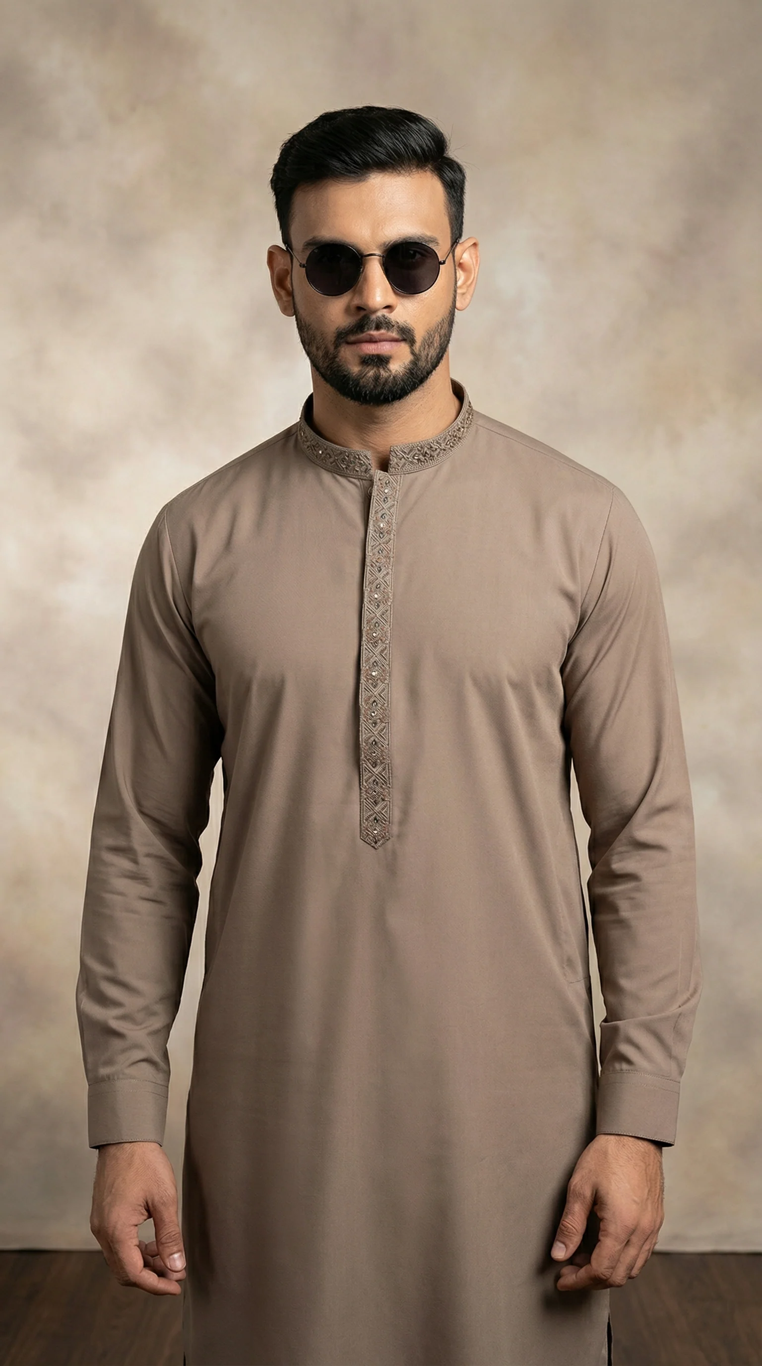 Brown Embroidered Shalwar Kameez for Men - Image 2