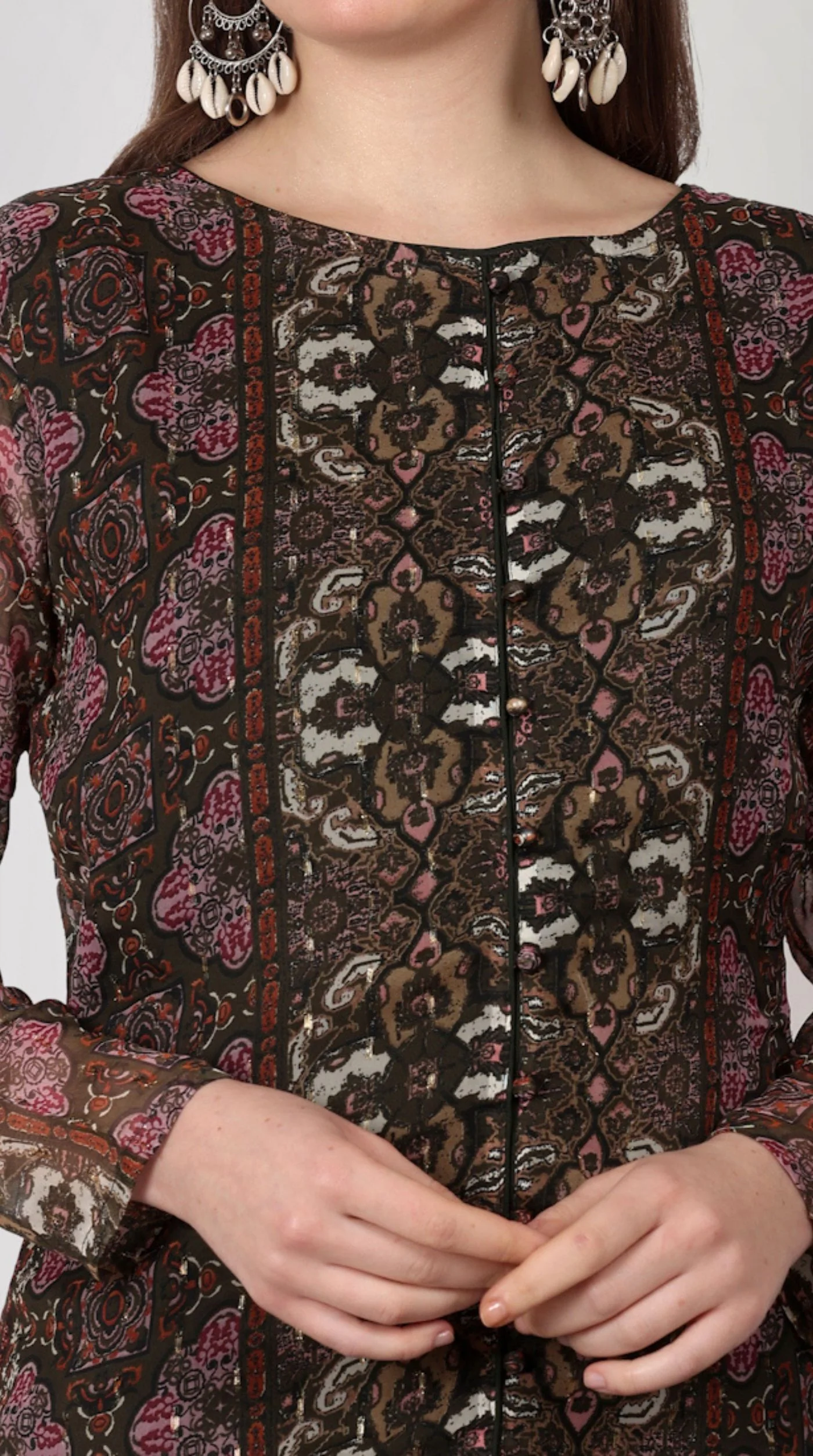 Brown Georgette Printed Straight Cut Suit Set - Image 6