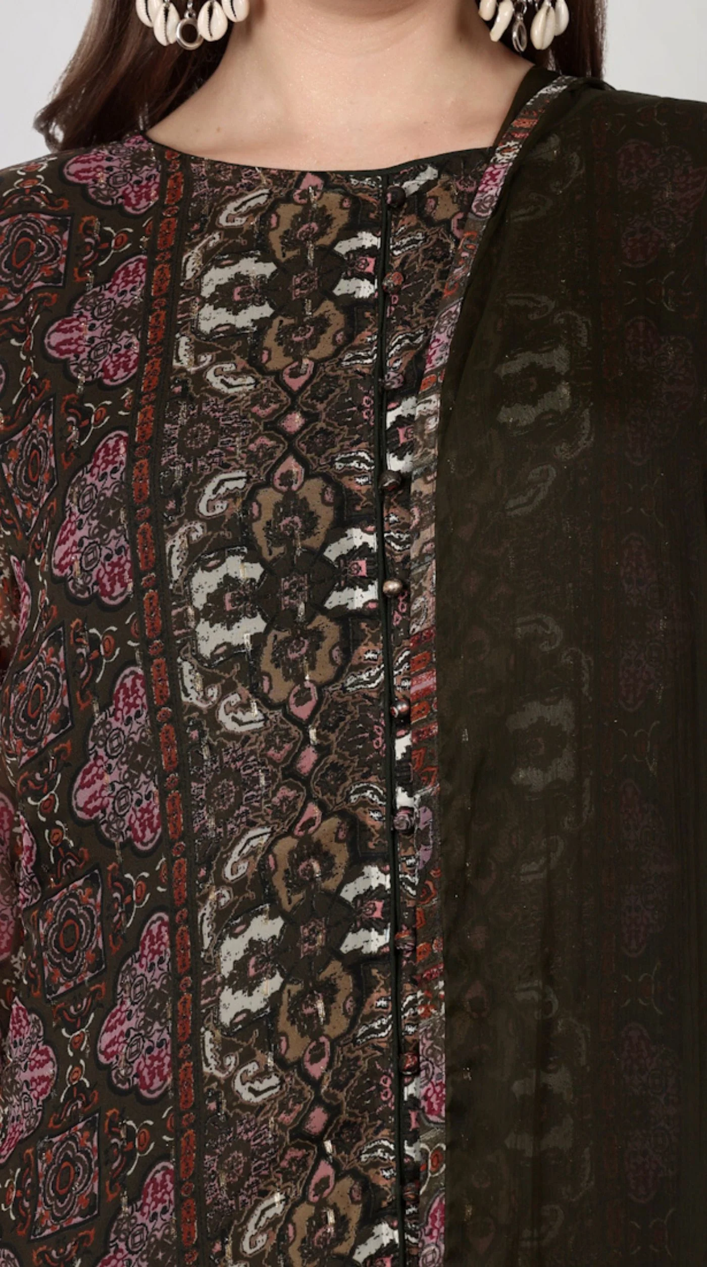 Brown Georgette Printed Straight Cut Suit Set - Image 7