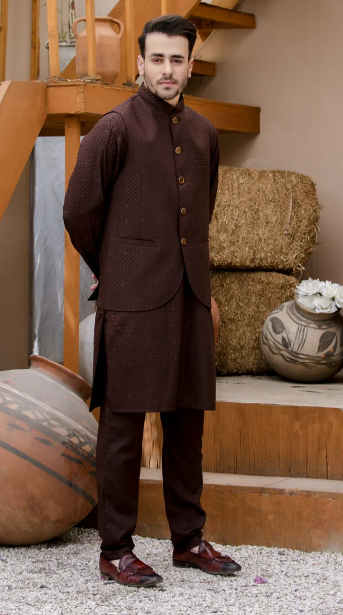 Brown Men's Embroidered Waistcoat - Image 5