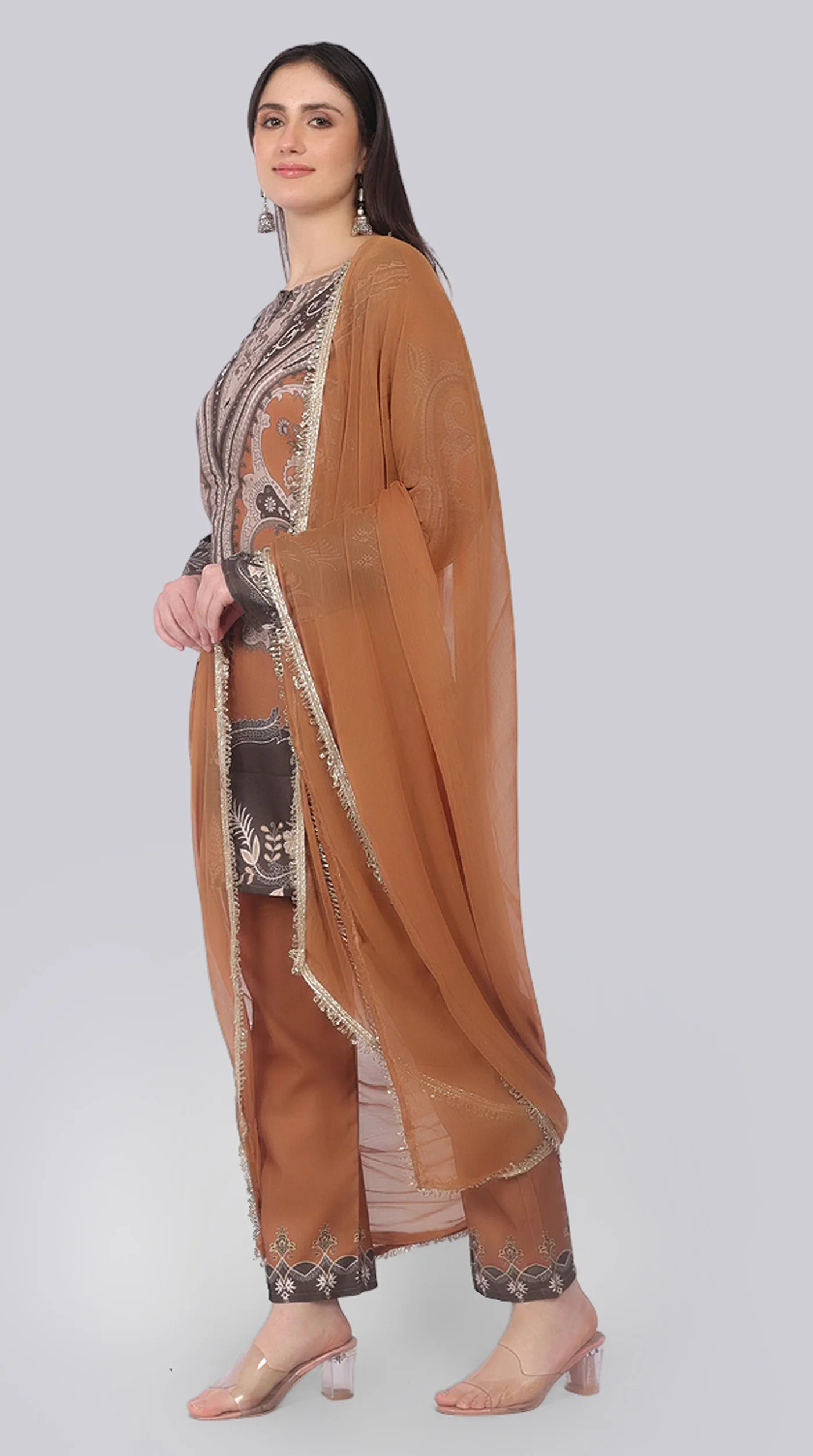 Brown Printed Rayon Suit Set - Image 2