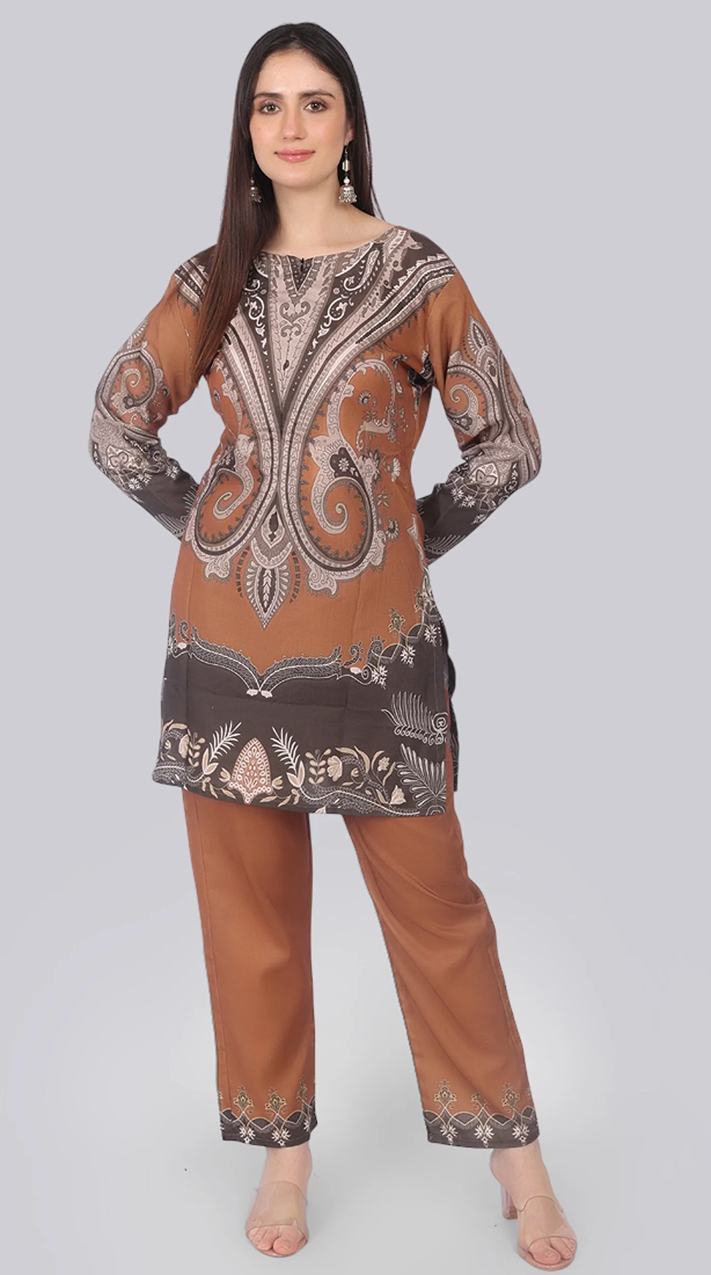 Brown Printed Rayon Suit Set - Image 4