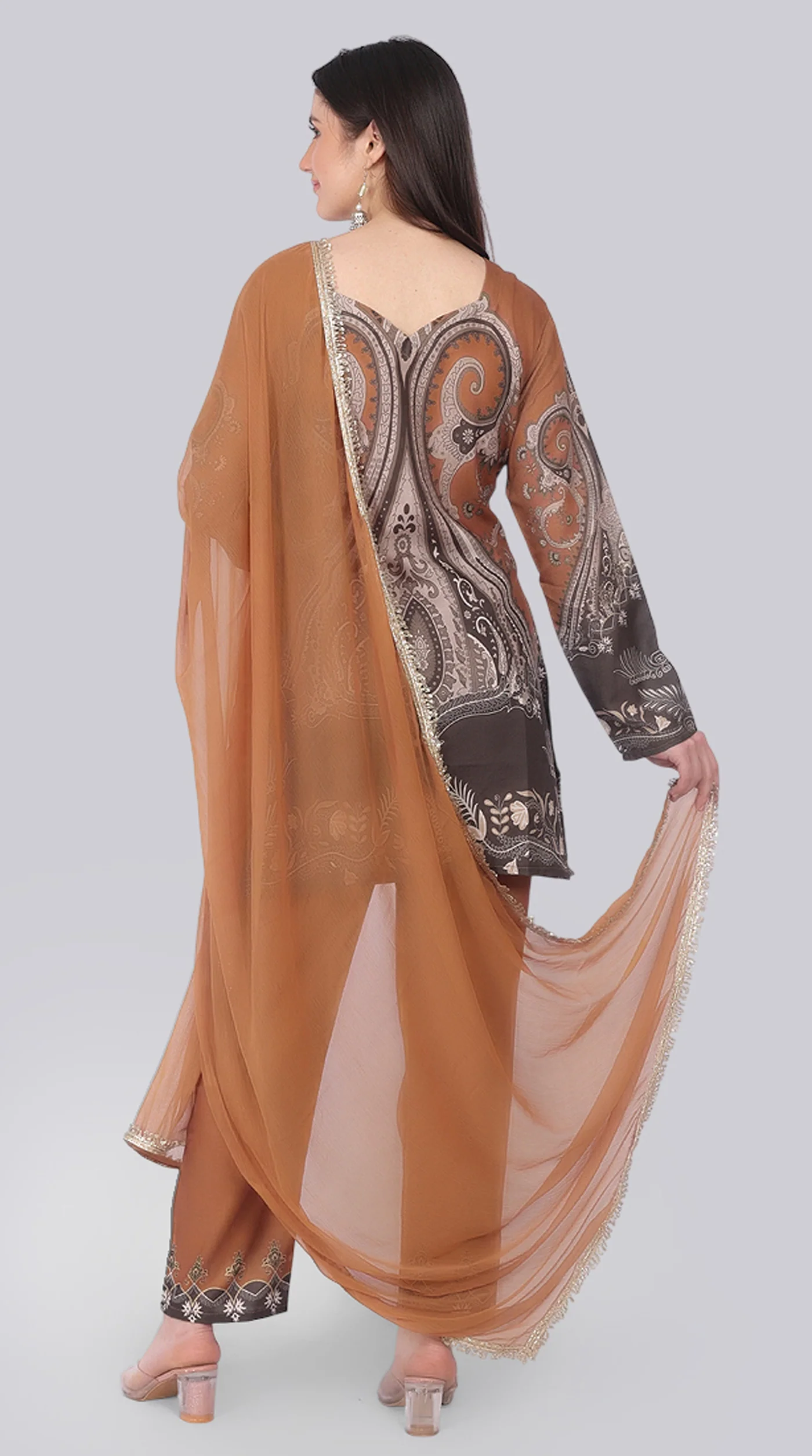Brown Printed Rayon Suit Set - Image 5