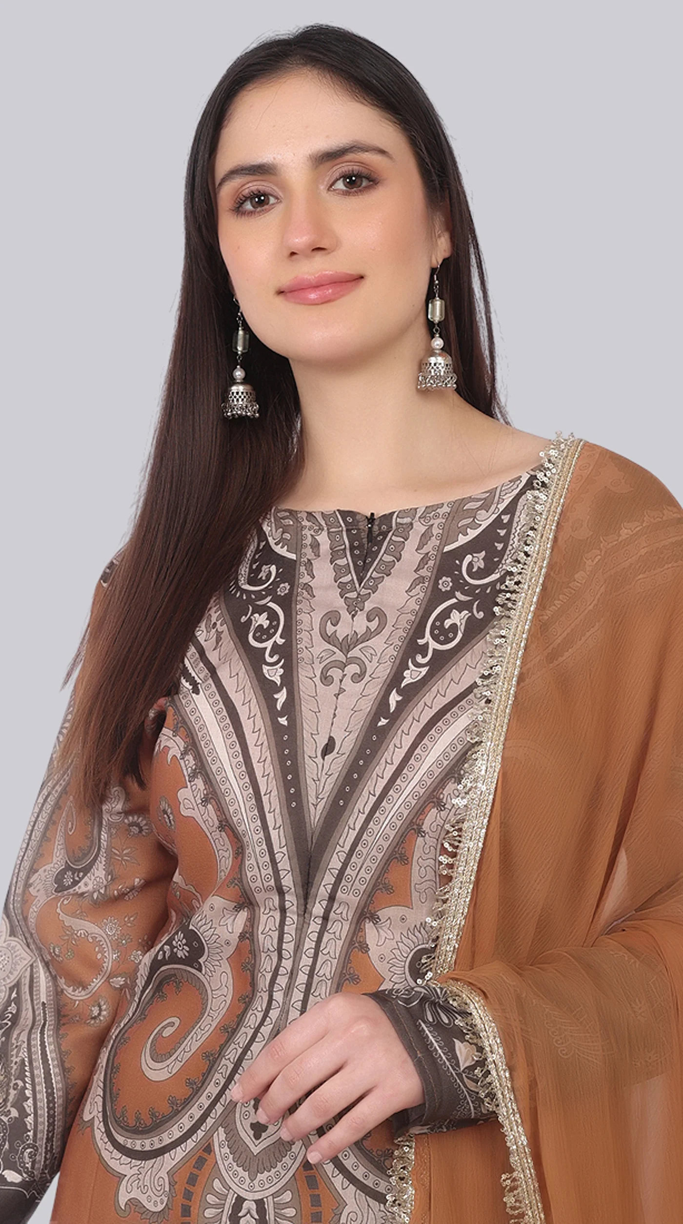 Brown Printed Rayon Suit Set - Image 6
