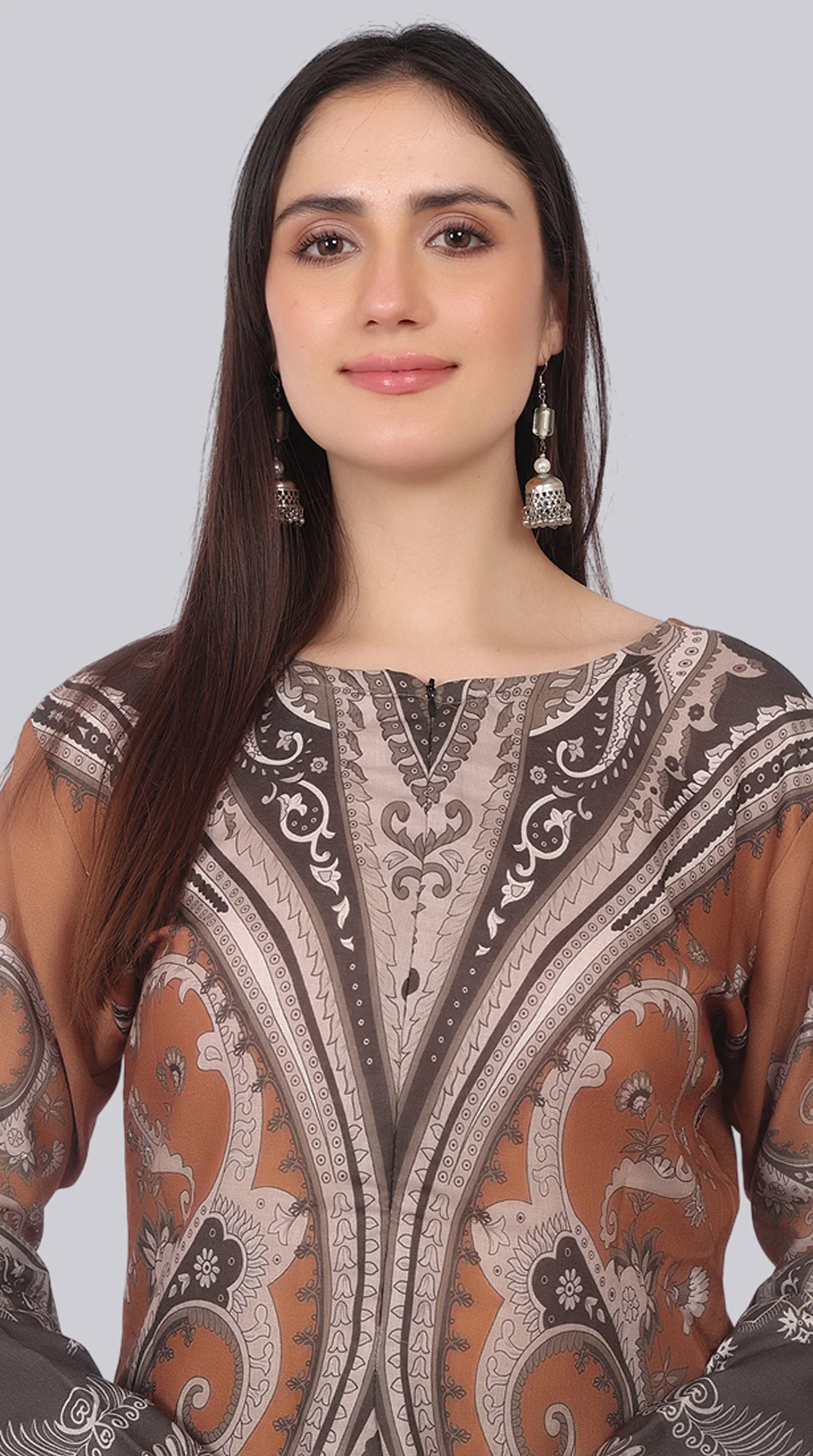 Brown Printed Rayon Suit Set - Image 7