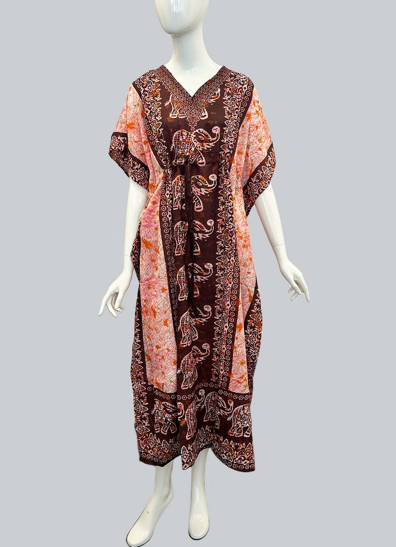 Brown Printed Viscose Kaftan One Size - Image 2