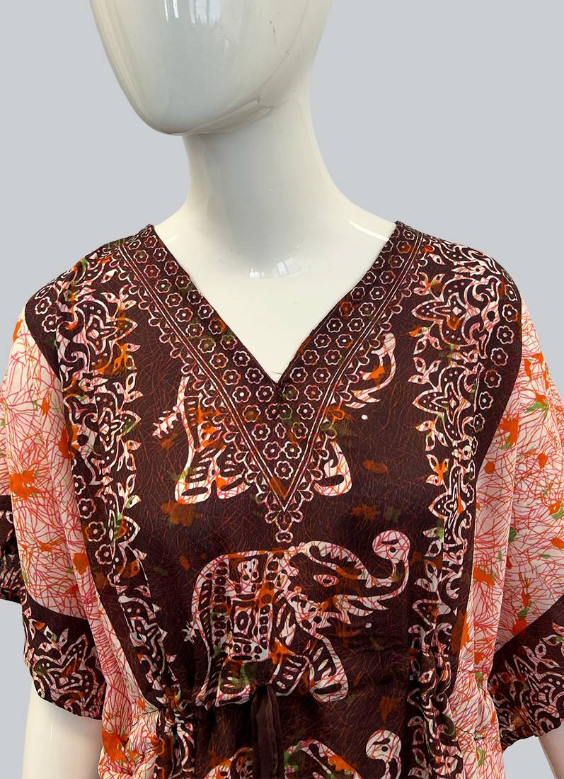 Brown Printed Viscose Kaftan One Size - Image 3