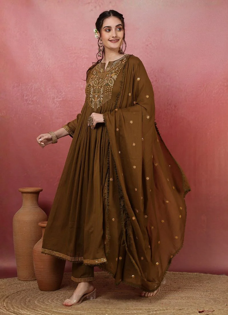 Brown Rayon Naira Cut Suit Set - Image 2