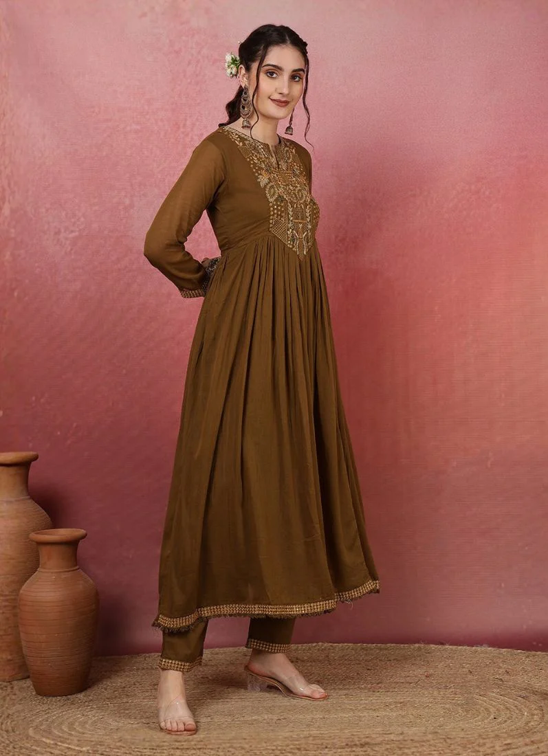 Brown Rayon Naira Cut Suit Set - Image 3