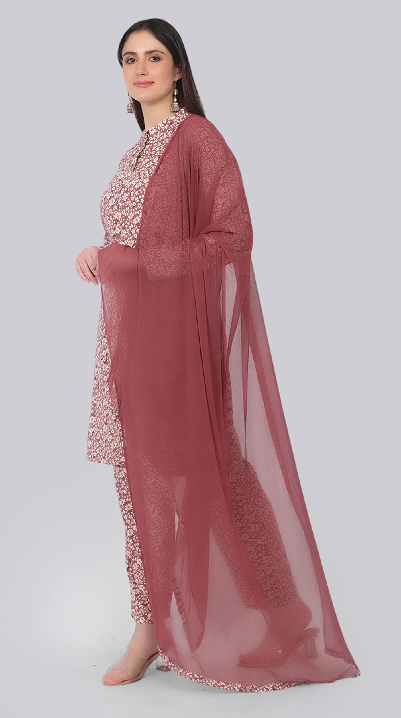 Brown Rayon Shift Style Suit Set - Image 2