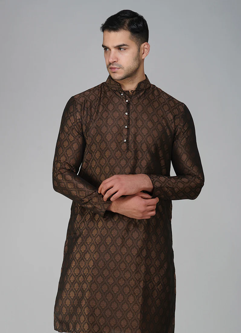 Brown Resham Brocade Kurta Set - Image 3