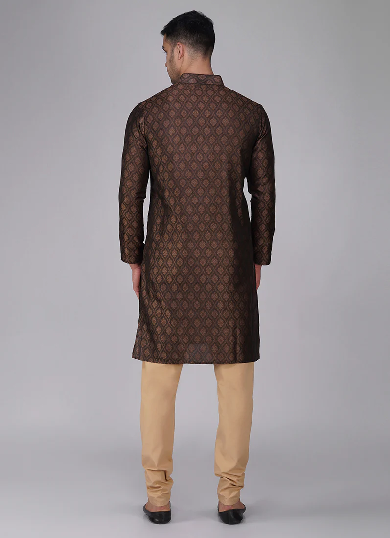 Brown Resham Brocade Kurta Set - Image 4