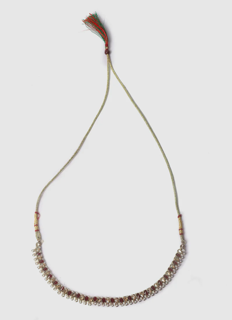 Women’s Maroon and Pearl Antique Gold Jewelry Set - Image 3