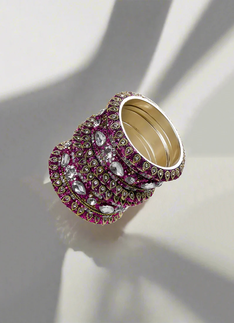 Cerise Pink Diamante Kara Bangle Set for Women â€“ Bridal Wedding Ethnic Jewellery - Image 2