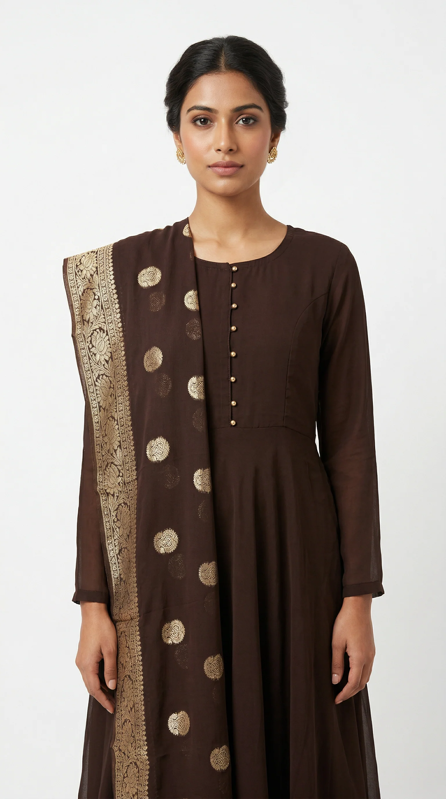 Chocolate Brown Georgette Bias Cut Suit Set - Image 2