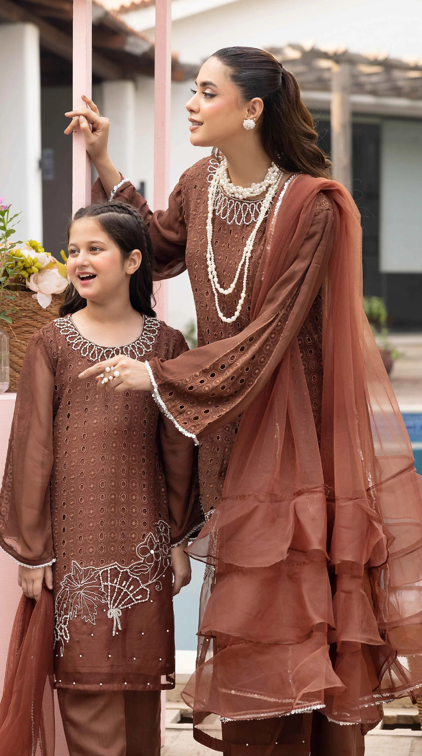 Chocolate Brown Mini Noor Chikankari Chiffon Suit - Image 2