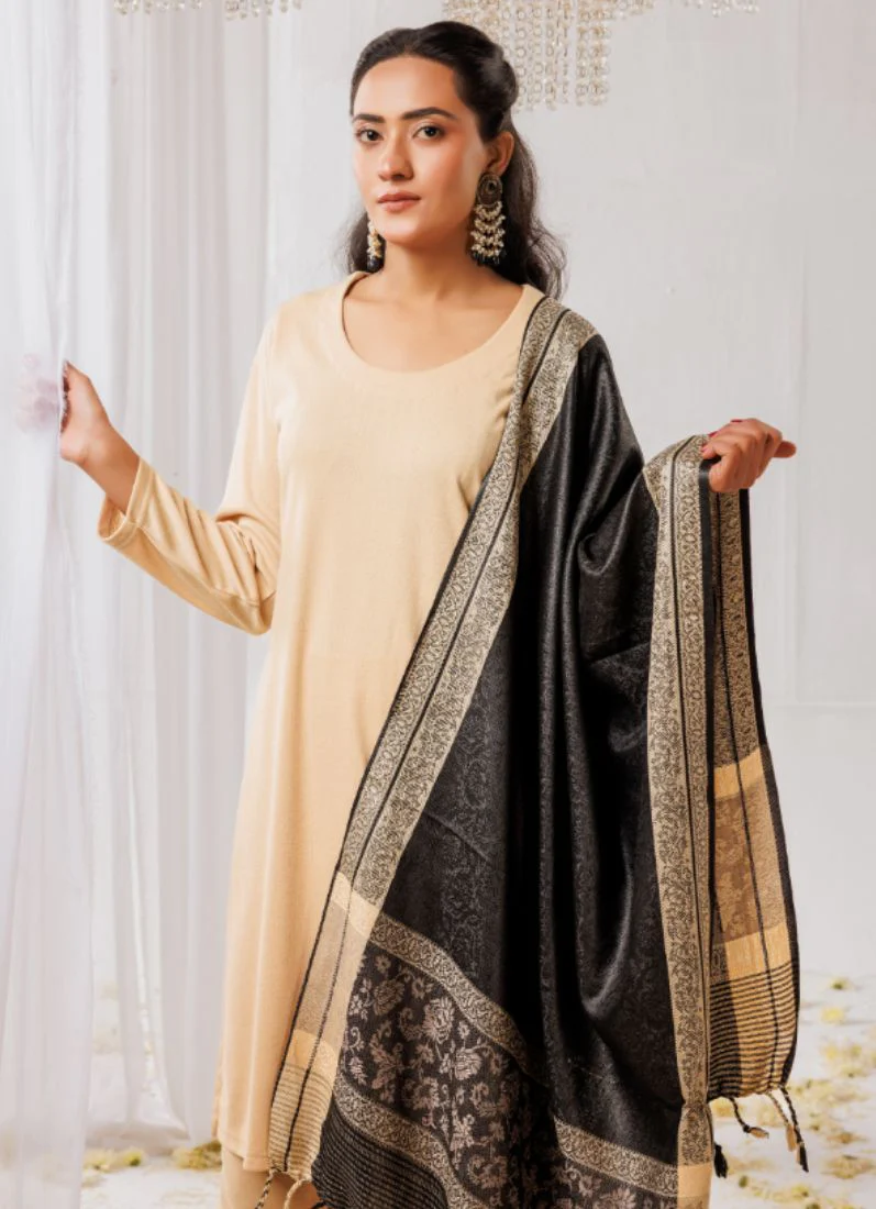 Coffee Woollen Knitwear Suits with Dupatta - Image 3