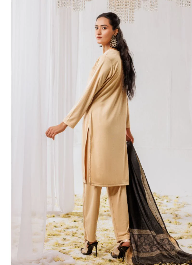 Coffee Woollen Knitwear Suits with Dupatta - Image 4