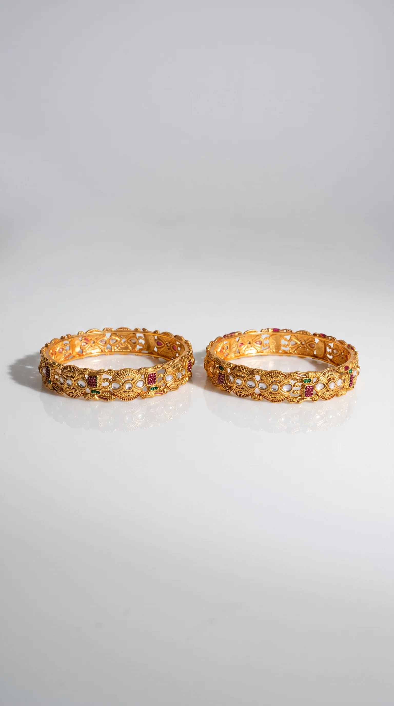 Copper gold pair kara with menakari in red and green - Image 2
