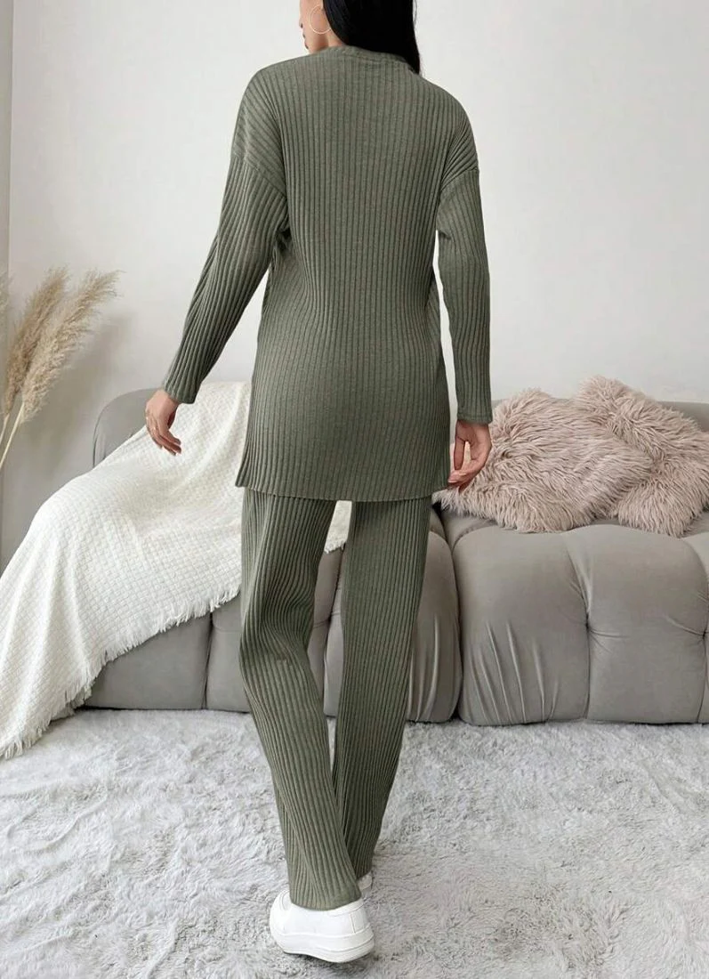 Cotton Ribbed Green Co-Ord Set - Image 2