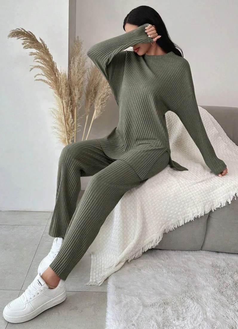 Cotton Ribbed Green Co-Ord Set - Image 3
