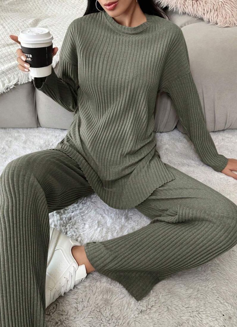 Cotton Ribbed Green Co-Ord Set - Image 4