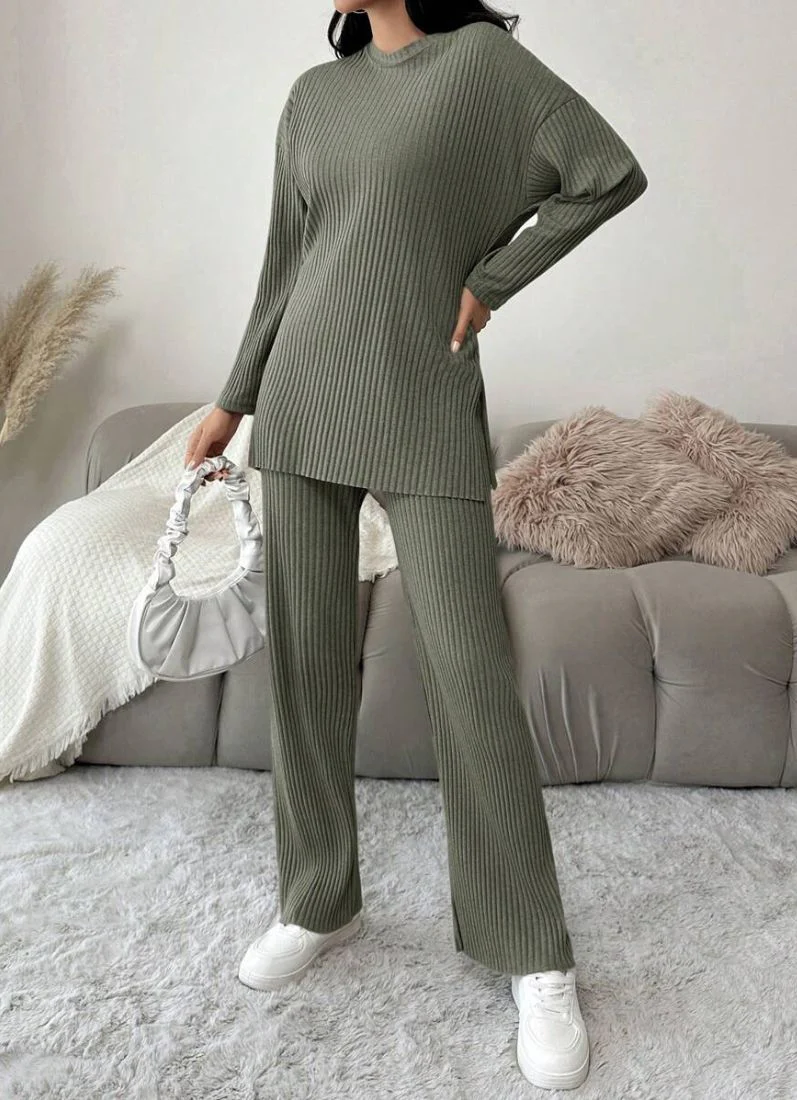 Cotton Ribbed Green Co-Ord Set - Image 5