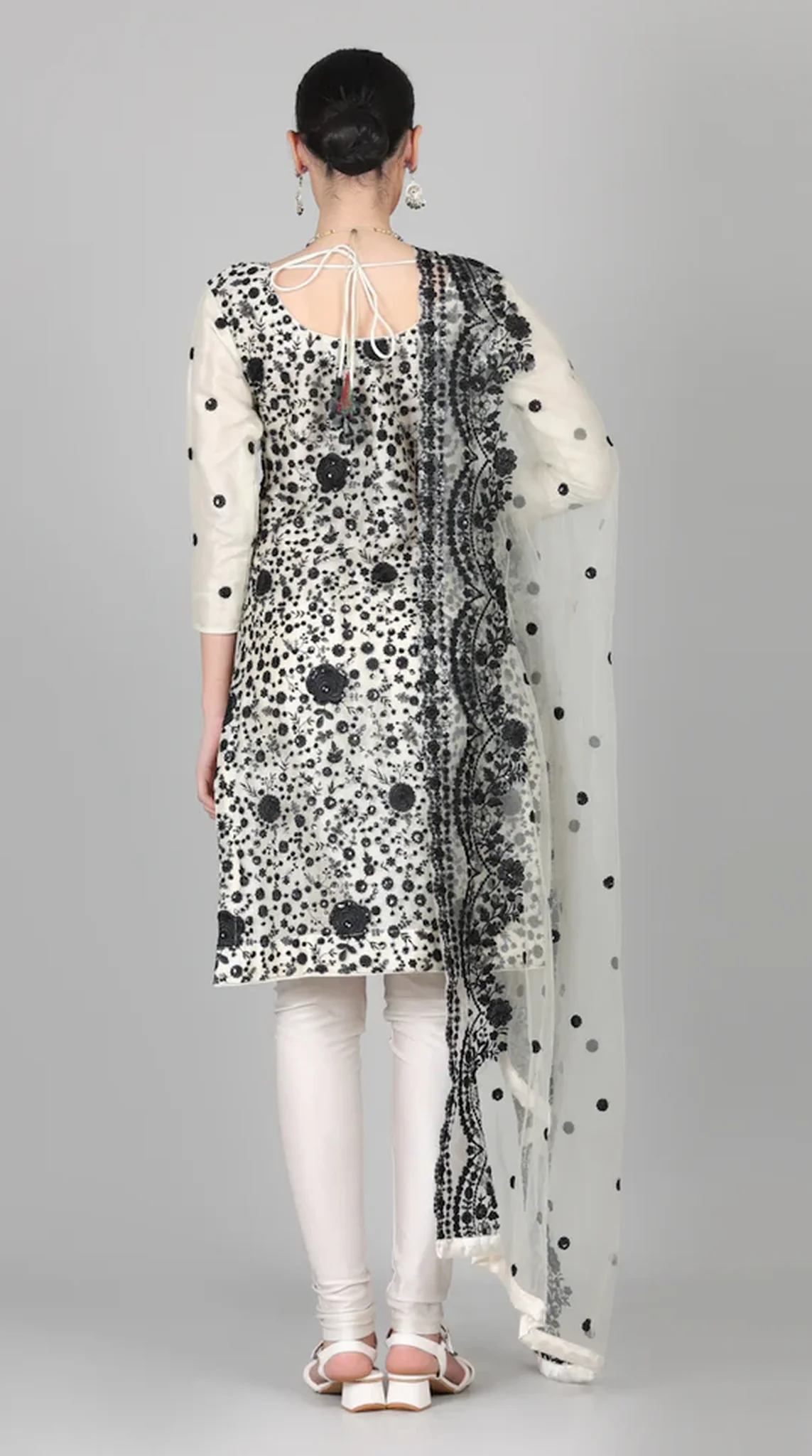 Cream-Black Sequins Embroidered Suit Set - Image 6