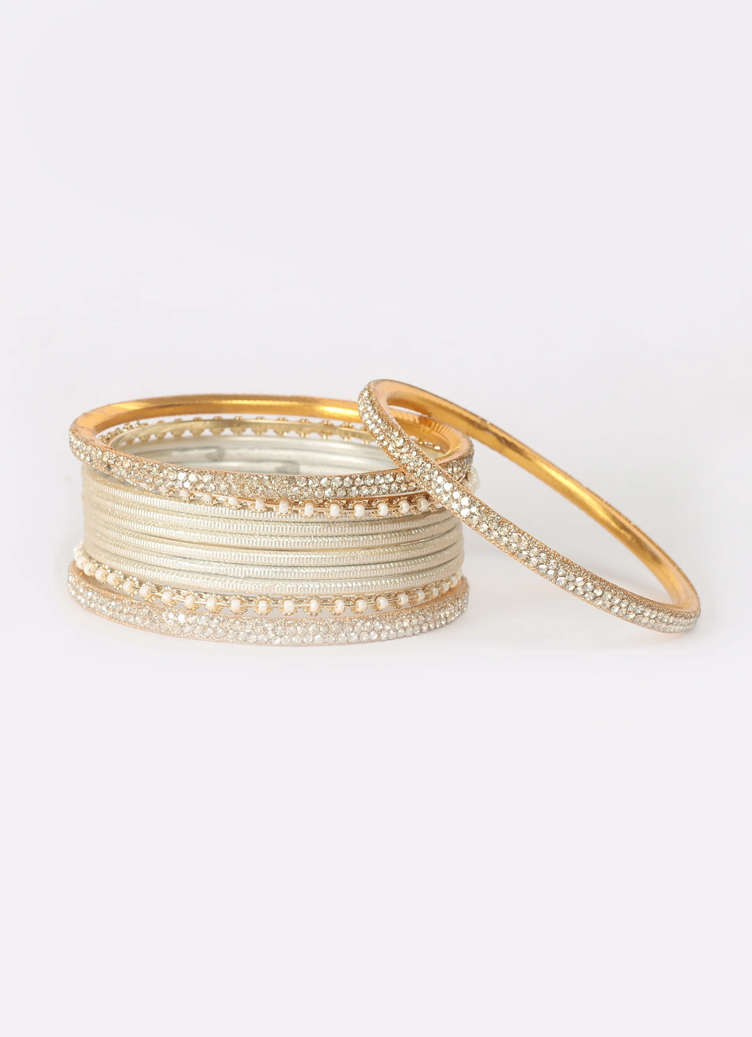 Cream Diamonte Pearl Bangles Set - Image 3