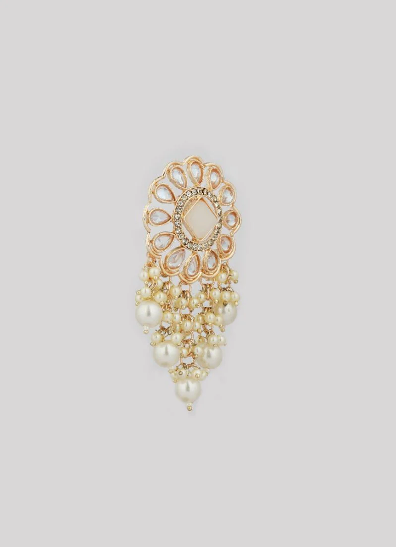 Cream Pearl Earrings with Diamante Detailing - Image 3