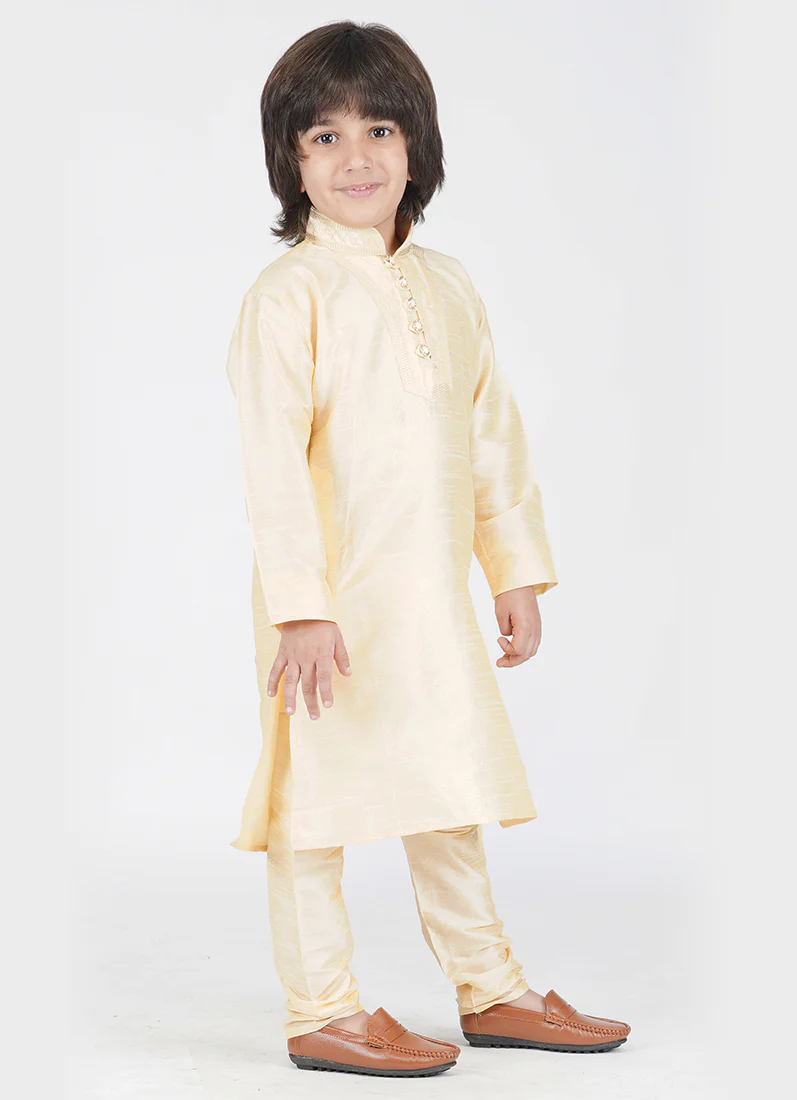 Cream Silk Kurta With Churidaar - Image 2