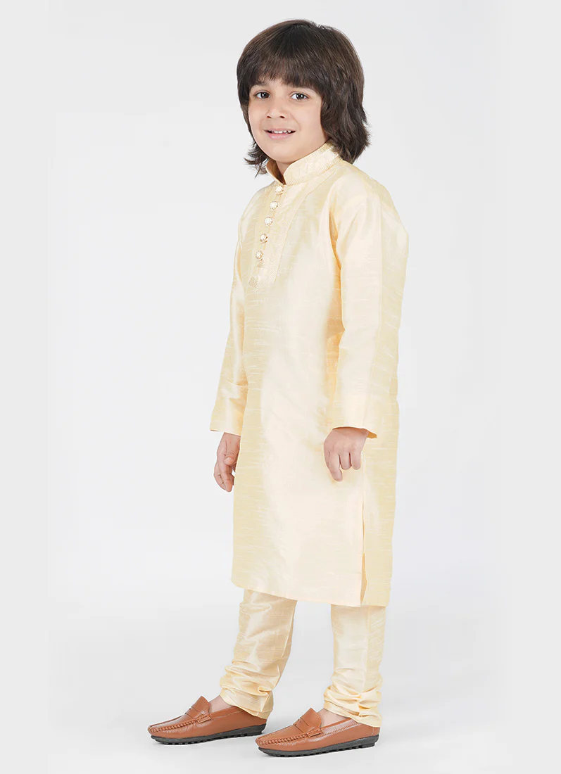 Cream Silk Kurta With Churidaar - Image 3