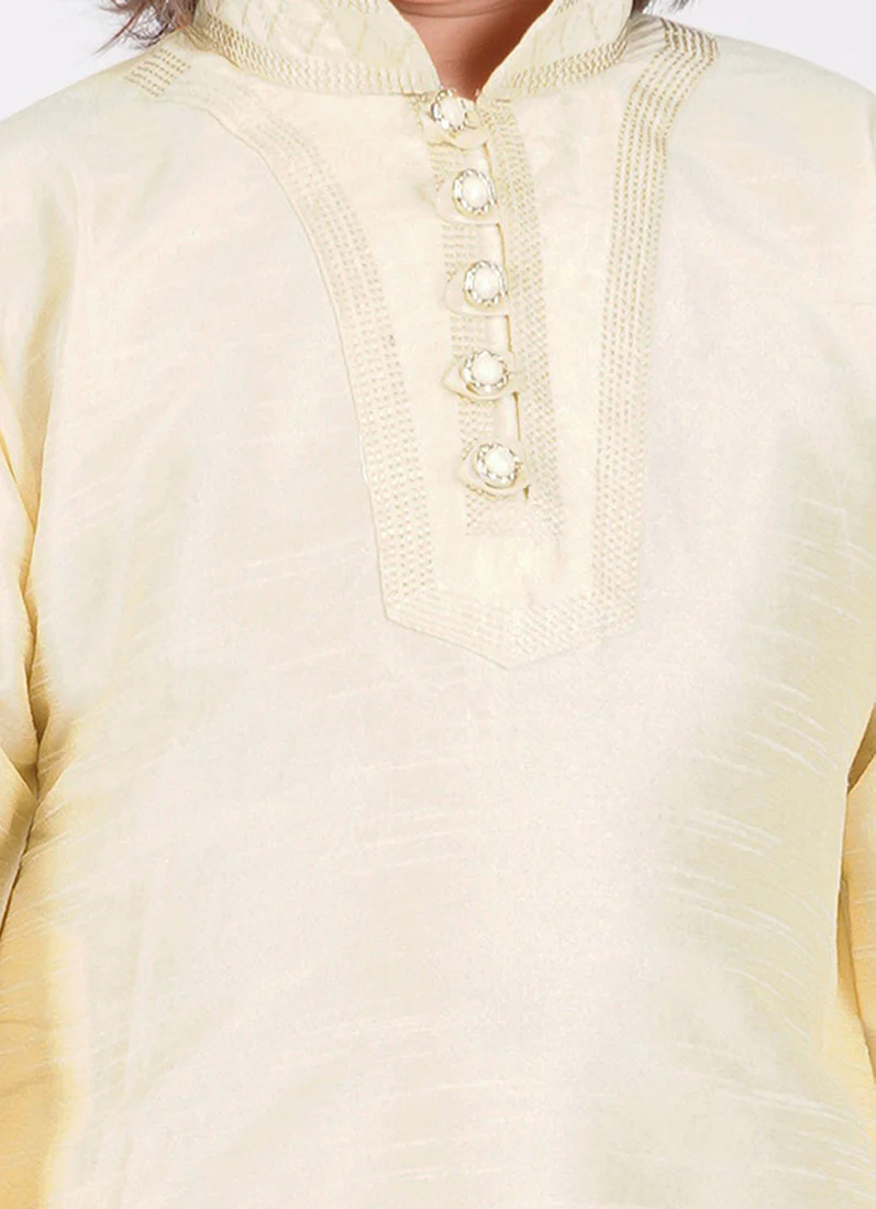 Cream Silk Kurta With Churidaar - Image 5