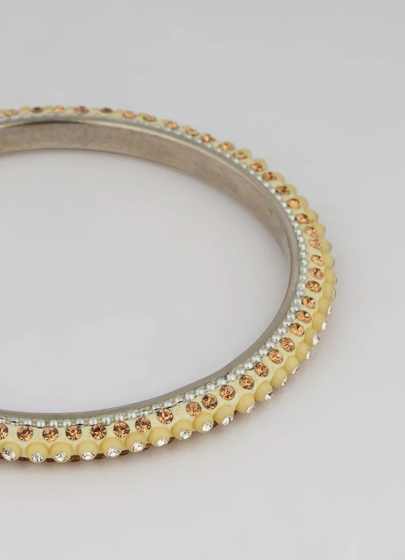 Lemon Cream Enamel Bangles Diamonte & Silver Detail Wedding Jewellery Set - Image 3