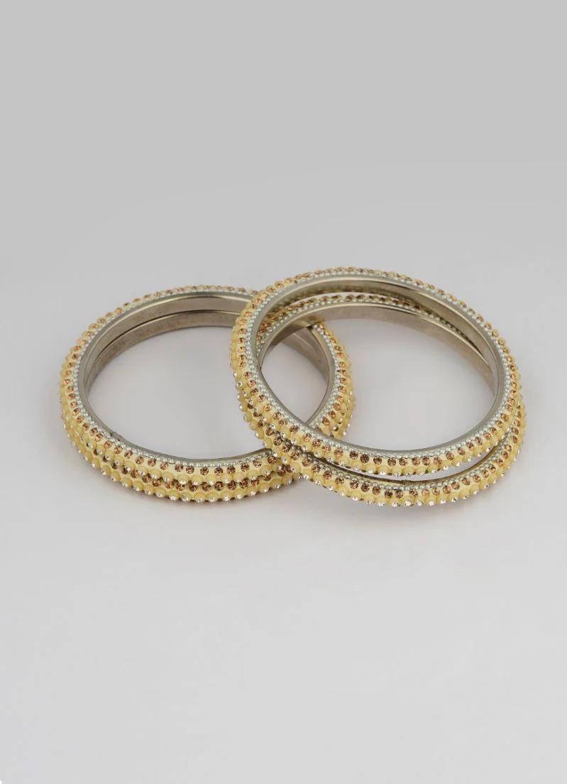 Lemon Cream Enamel Bangles Diamonte & Silver Detail Wedding Jewellery Set - Image 4