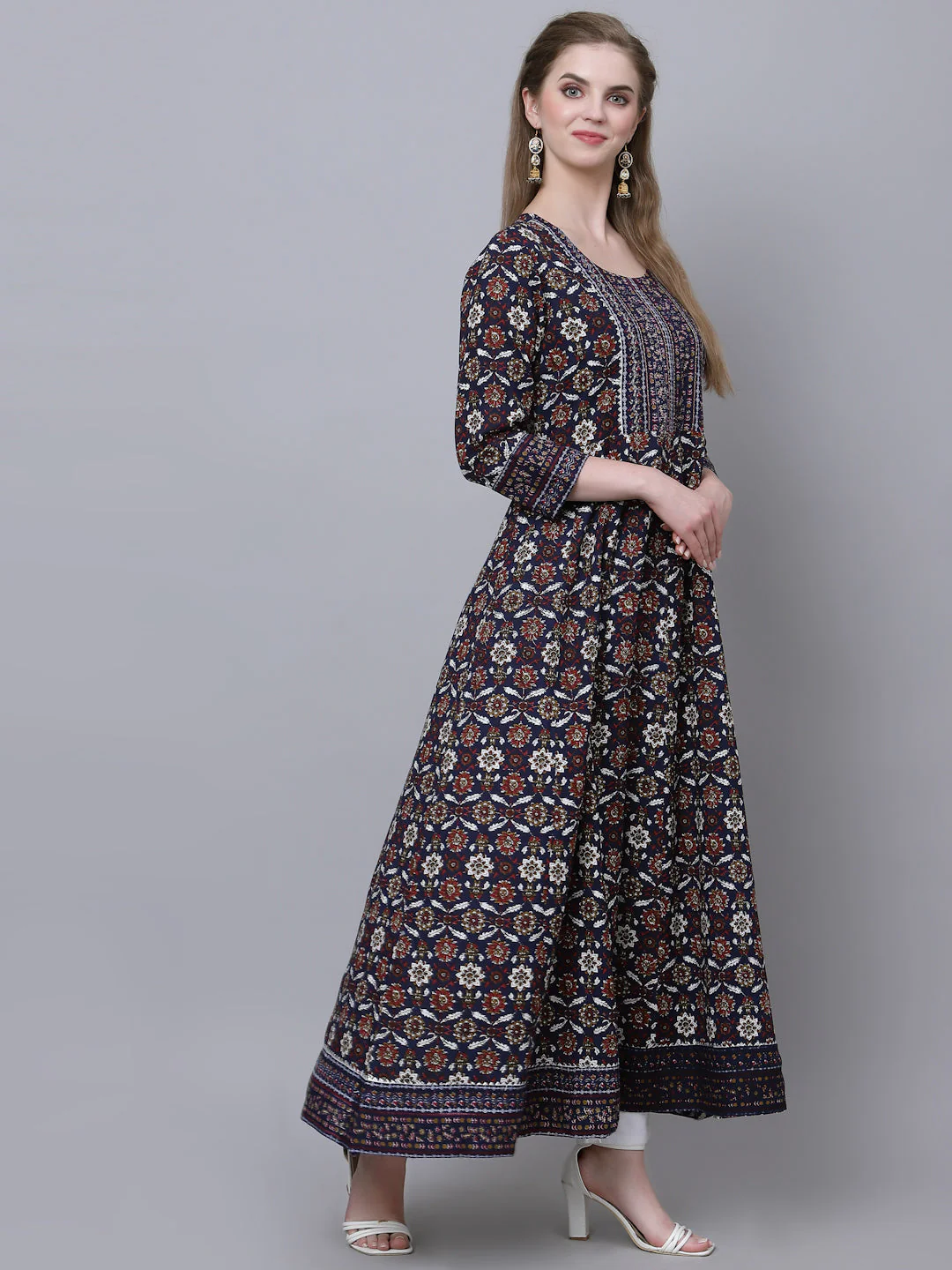 Dark Blue Printed Kurta - Image 2