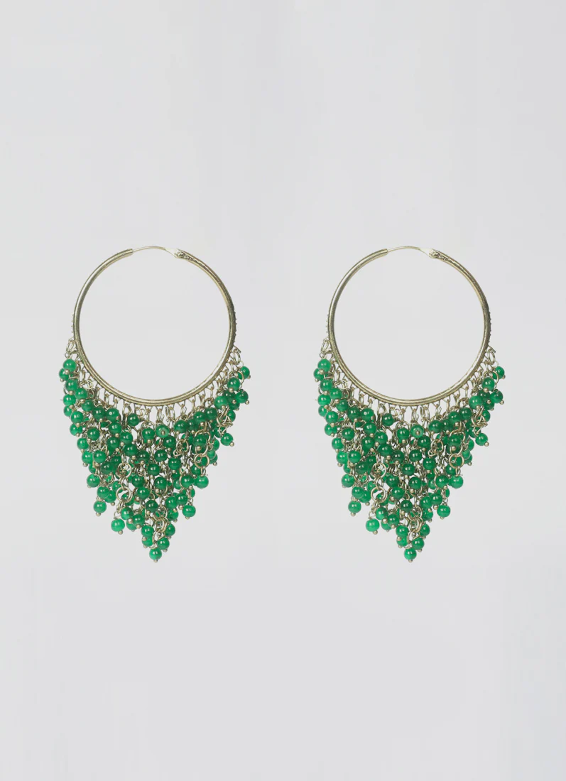 Dark Green Beaded Bali Earrings - Image 2