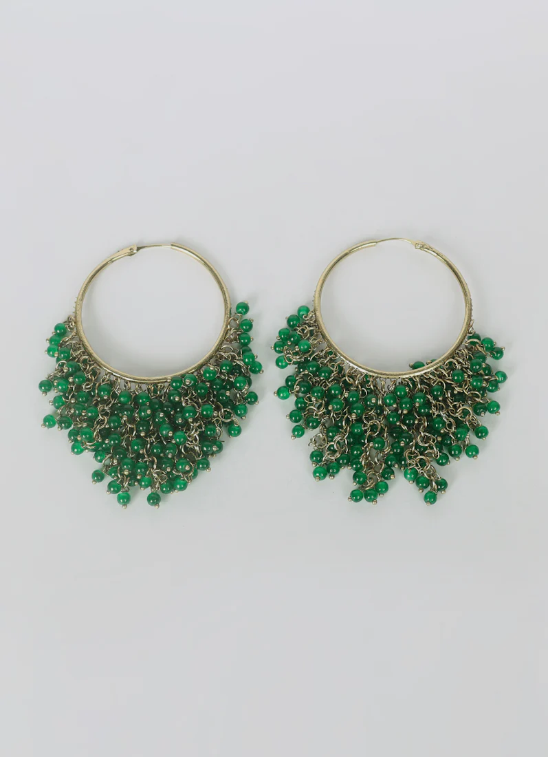 Dark Green Beaded Bali Earrings - Image 3