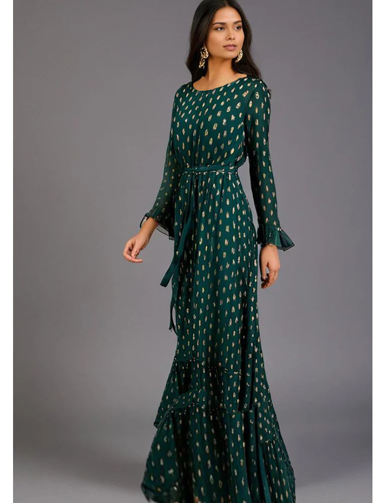 Dark Green  Chic Maxi Dress with Belt - Image 2