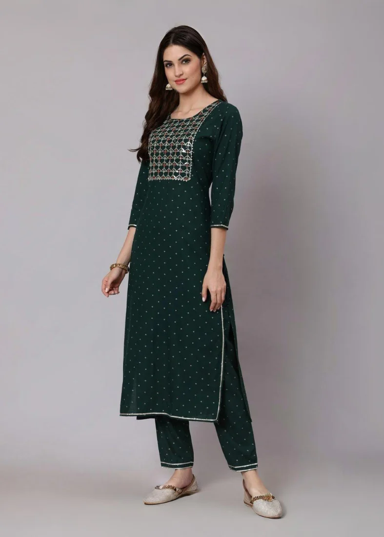 Dark Green Chiffon Straight Suit Set - Image 2