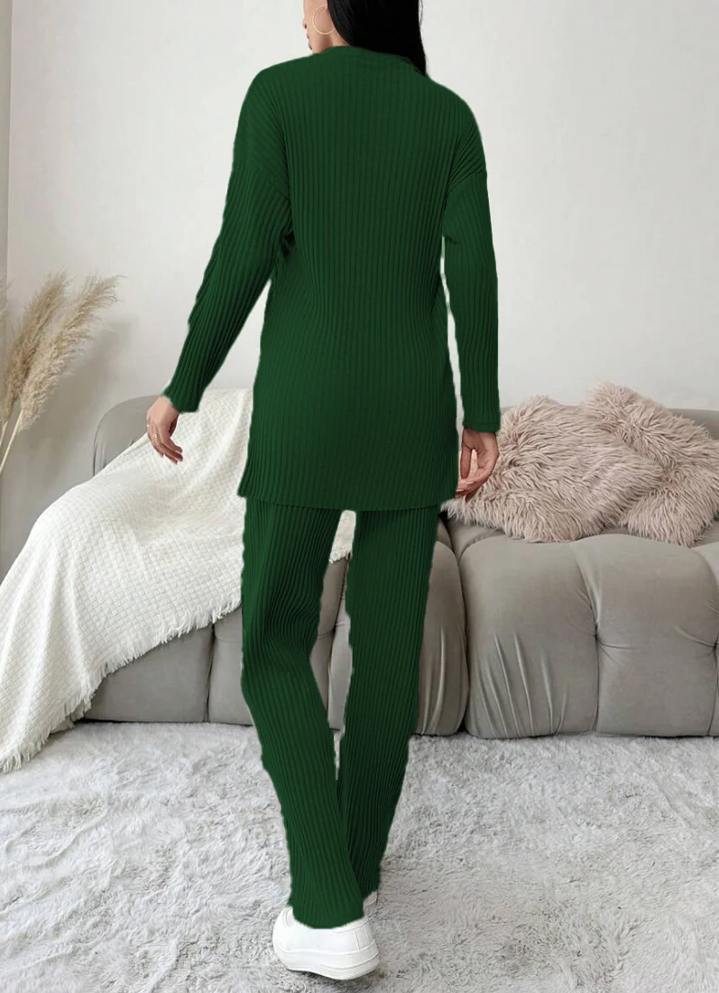 Dark Green Cotton Ribbed Co-Ord Set - Image 2
