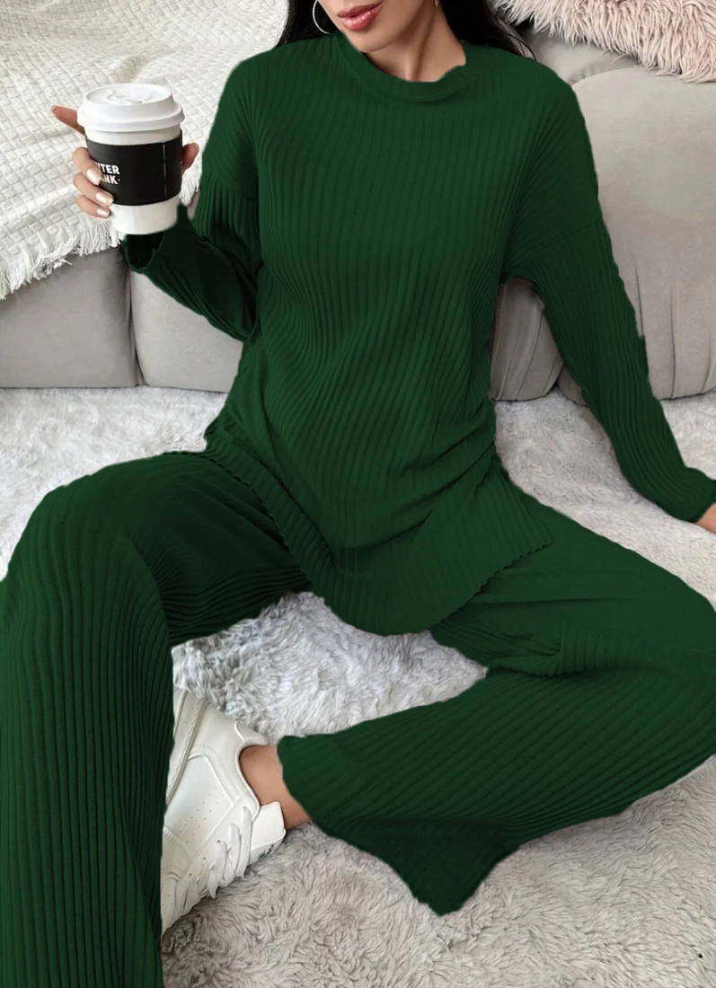 Dark Green Cotton Ribbed Co-Ord Set - Image 3