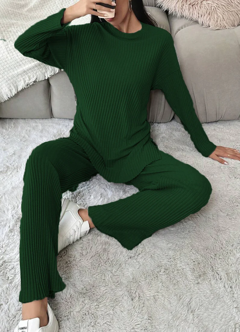Dark Green Cotton Ribbed Co-Ord Set - Image 4