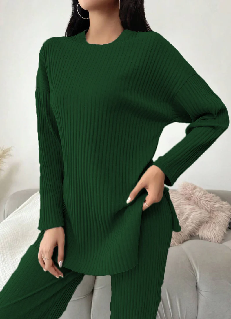 Dark Green Cotton Ribbed Co-Ord Set - Image 5